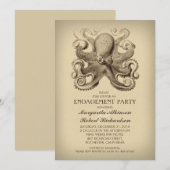 Invitation partie de fiançailles de plage nautique de poulpe (Devant / Derrière)