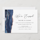 Invitation partie de fiançailles d'or bleu marine et rose (Devant)