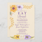 Invitation Partie de fiançailles florale d'or pourpre (Devant / Derrière)