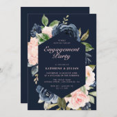 Invitation Partie de fiançailles florales de la marine (Devant / Derrière)