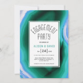 Invitation Partie de fiançailles mariage bleu, vert (Devant)