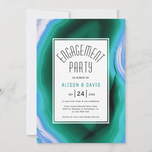 Invitation Partie de fiançailles mariage bleu, vert (Devant)