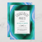 Invitation Partie de fiançailles mariage bleu, vert (Devant / Derrière)