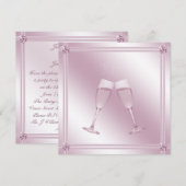 Invitation Partie de fiançailles rose en verre et de diamants (Devant / Derrière)