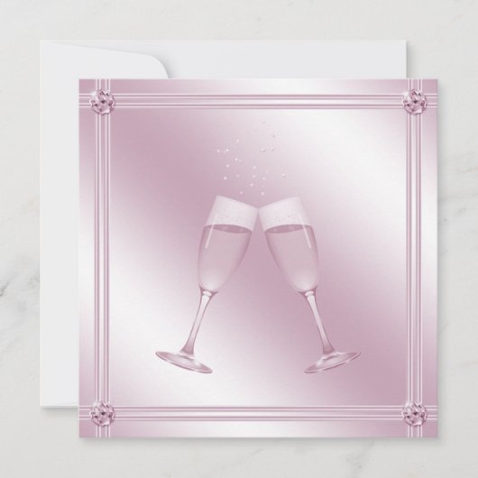 Invitation Partie de fiançailles rose en verre et de diamants (Devant)