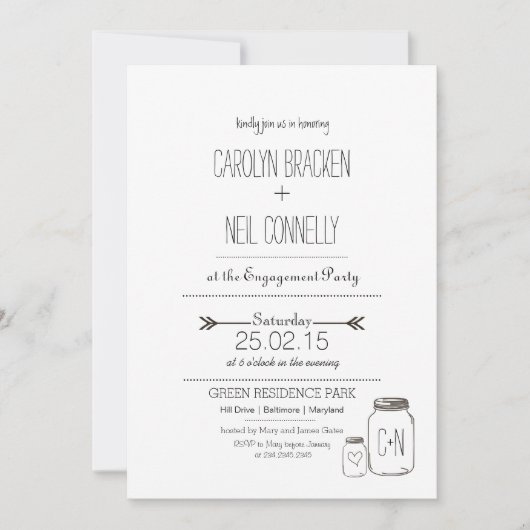 Invitation Partie de fiançailles rustique de coeur de flèche (Devant)