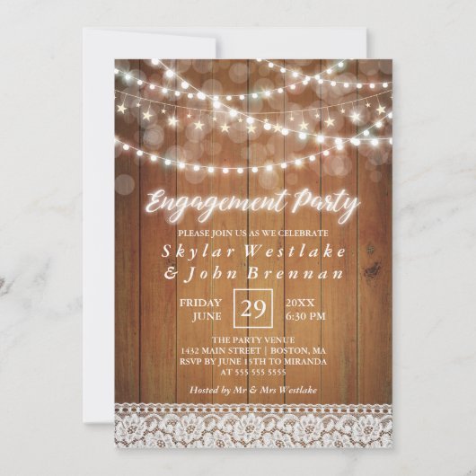 Invitation Partie de fiançailles rustique de quirlandes (Devant)