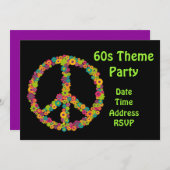 Invitation partie de flower power du thème 60s (Devant / Derrière)