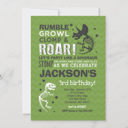 Invitation Partie de fossile de dinosaure d'invitation (Devant)