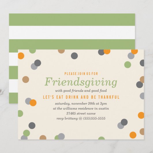 Invitation Partie de Friendsgiving de confettis (Devant / Derrière)