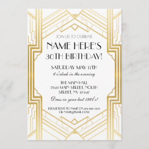 Invitation partie de Gatsby d'invitation d'art déco d'or