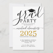 Invitation Partie de graduation Black Gold de Script moderne (Devant)