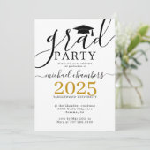 Invitation Partie de graduation Black Gold de Script moderne (Debout devant)
