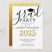Invitation Partie de graduation Black Gold de Script moderne (Devant / Derrière)