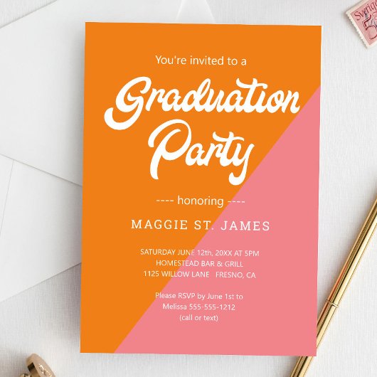 Invitation Partie de graduation de bloc de couleur rose rétro
