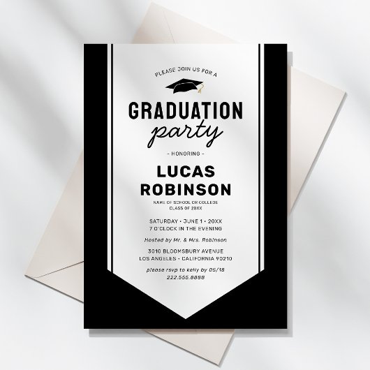 Invitation Partie de graduation de la ceinture de stylo blanc