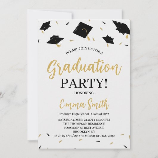 Invitation Partie de graduation de script or moderne (Devant)