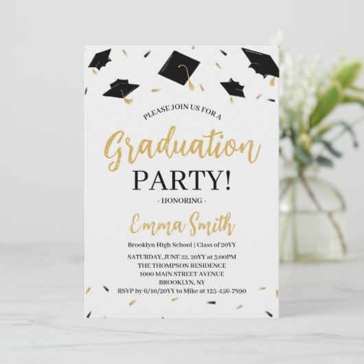 Invitation Partie de graduation de script or moderne (Debout devant)