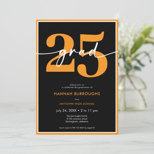 Invitation Partie de Graduation de Script Orange Minimal Mode (Debout devant)