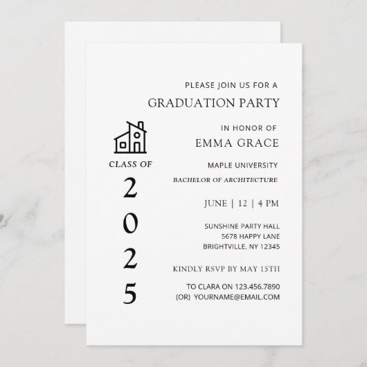 Invitation Partie de graduation en architecture architecte mi (Devant / Derrière)