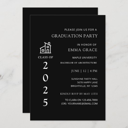 Invitation Partie de graduation en architecture architecte mi (Devant / Derrière)