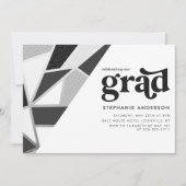 Invitation Partie de graduation géométrique noire et argent (Devant)