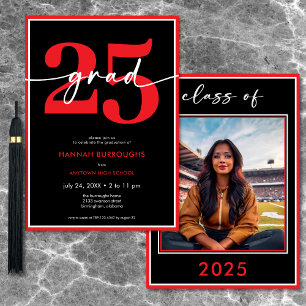 Invitation Partie de graduation minimale rouge moderne