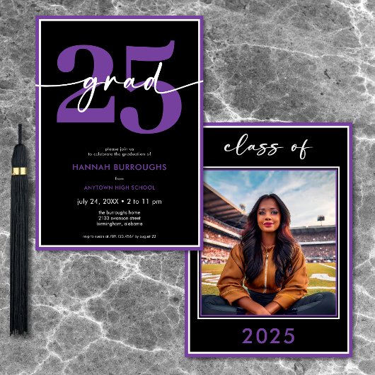 Invitation Partie de graduation minimale violet de script mod