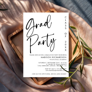 Invitation Partie de graduation minimaliste de script noir