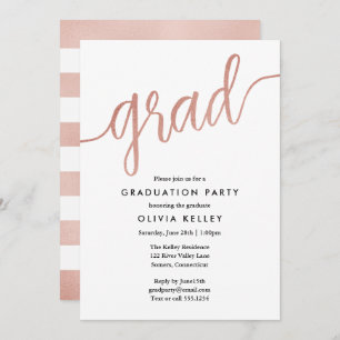 Invitation Partie de graduation minimaliste Rose Gold Script