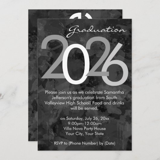 Invitation Partie de graduation typographique 2025 (Devant / Derrière)