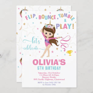 Invitation Partie de gymnastique de fille de licorne