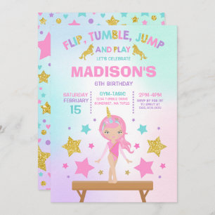 Invitation Partie de gymnastique de licorne d'invitation de
