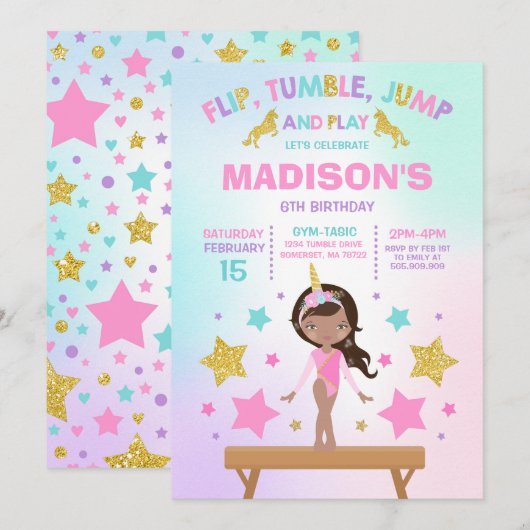 Invitation Partie de gymnastique de licorne d'invitation de (Devant / Derrière)