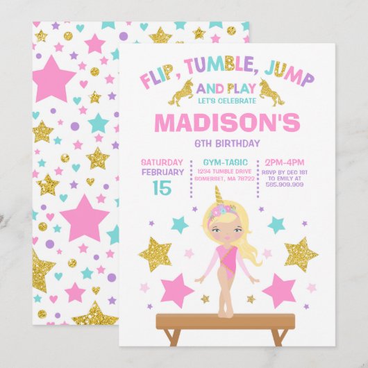 Invitation Partie de gymnastique de licorne d'invitation de (Devant / Derrière)