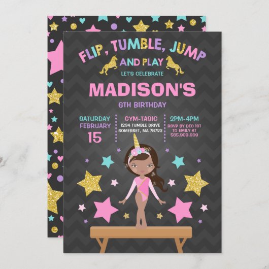 Invitation Partie de gymnastique de licorne d'invitation de (Devant / Derrière)