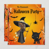 Invitation Partie de Halloween de sorcière et de chat (Devant / Derrière)