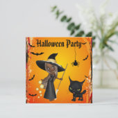 Invitation Partie de Halloween de sorcière et de chat (Debout devant)