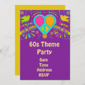 Invitation partie de hippie de flower power du thème 60s (Devant / Derrière)