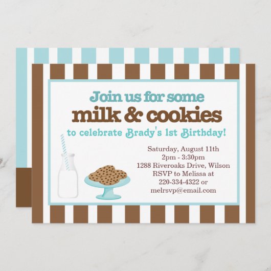 Invitation Partie de lait et de biscuits (Aqua/brun) (Devant / Derrière)