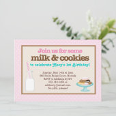 Invitation Partie de lait et de biscuits (rose) (Debout devant)