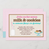 Invitation Partie de lait et de biscuits (rose) (Devant / Derrière)