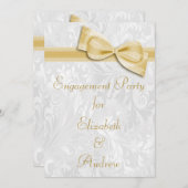 Invitation Partie de l'engagement Damas blanches et Faux Bow (Devant / Derrière)