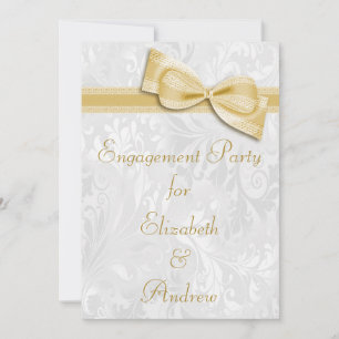 Invitation Partie de l'engagement Damas blanches et Faux Bow