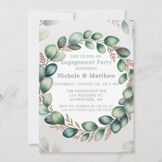 Invitation Partie de l'engagement Eucalyptus Green Mint & Sag (Devant)