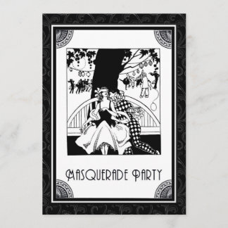Invitation Partie de mascarade d'art déco en noir et blanc
