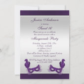 Invitation Partie de mascarade du bonbon 16 en pourpre et (Dos)
