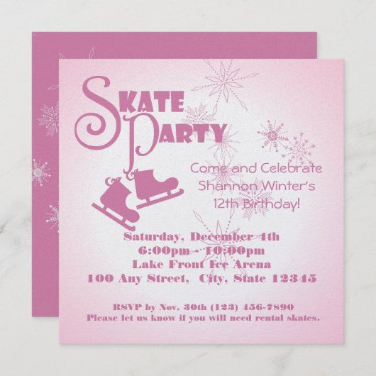 Invitation Partie de patinage sur glace (Devant / Derrière)
