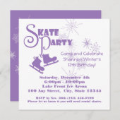 Invitation Partie de patinage sur glace violet (Devant / Derrière)