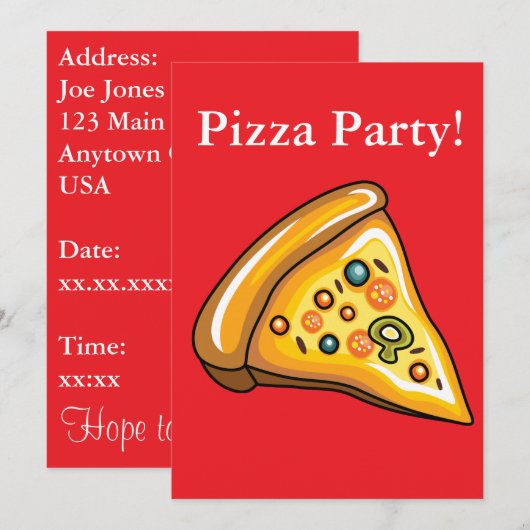 Invitation Partie de pizza (Devant / Derrière)